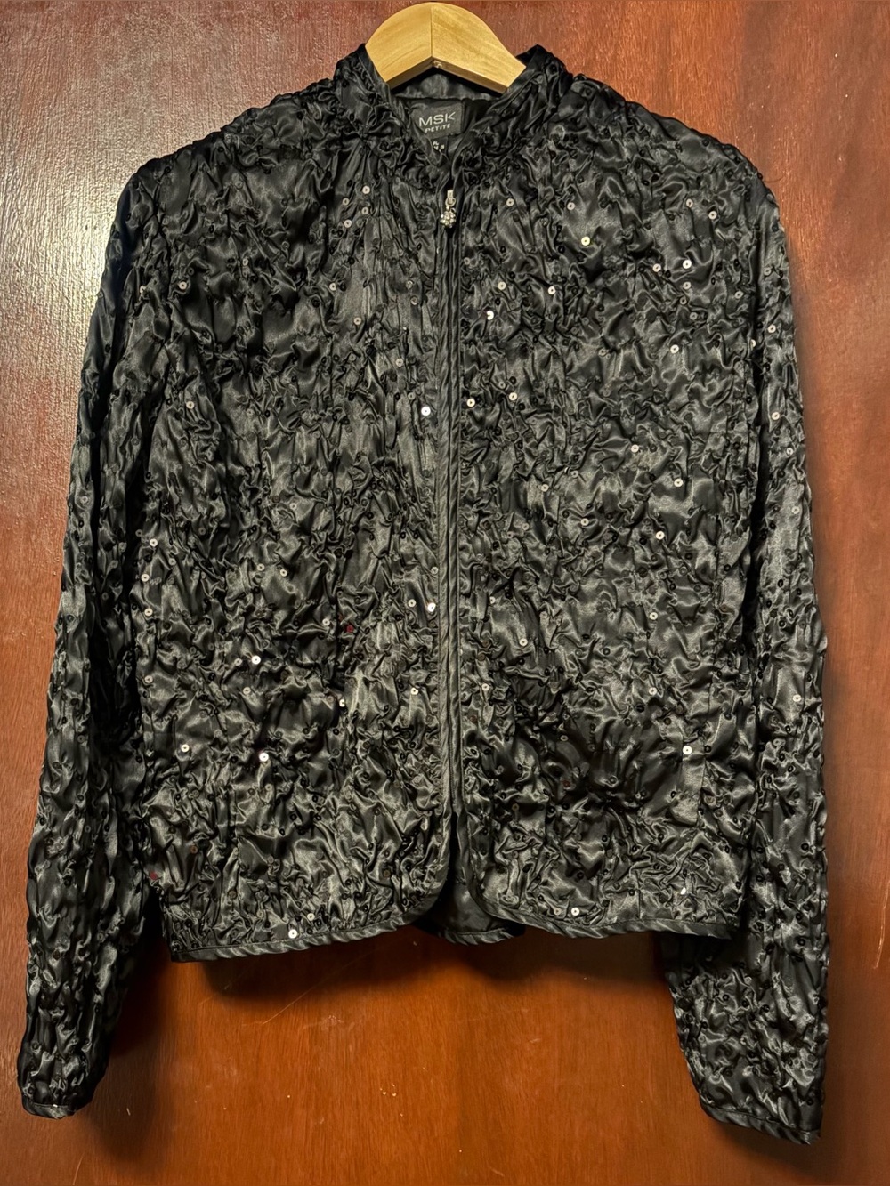 MSK Black Ruched Sequin Bomber Jacket